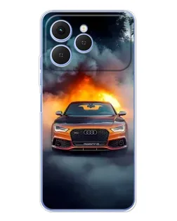 Чехол для TECNO Spark 40 с картинкой «Audi в огненном дыму»