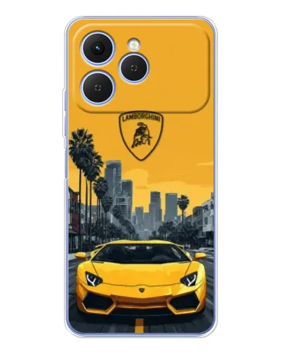 Чехол для TECNO Spark 40 с картинкой «Желтый Lamborghini город» Чехол для TECNO Spark 40 с картинкой «Желтый Lamborghini город»