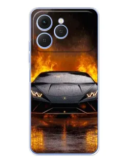Чехол для TECNO Spark 40 с картинкой «Lamborghini в огне»