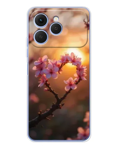 Чехол для TECNO Spark 40 с картинкой «Розовый цвет сердце на фоне заката»