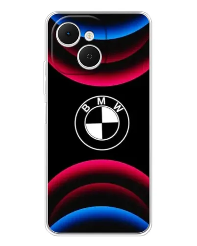 Чехол для TECNO Spark 40C с картинкой «Логотип BMW и неоновые дуги»