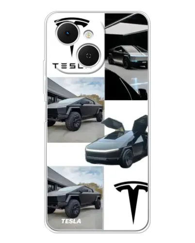 Чохол для TECNO Spark 40C з картинкою «Колаж Cybertruck Tesla»