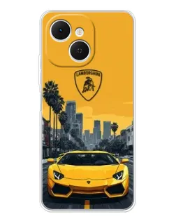 Чехол для TECNO Spark 40C с картинкой «Желтый Lamborghini город»