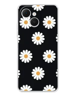 Чехол для TECNO Spark 40C с картинкой «Ромашки на черном»