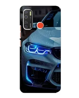 Чехол для TECNO Spark 5 с картинкой «Взгляд BMW с синими фарами»