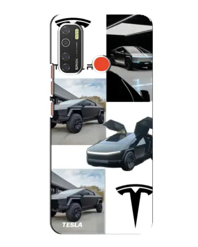 Чехол для TECNO Spark 5 с картинкой «Коллаж Cybertruck Tesla»