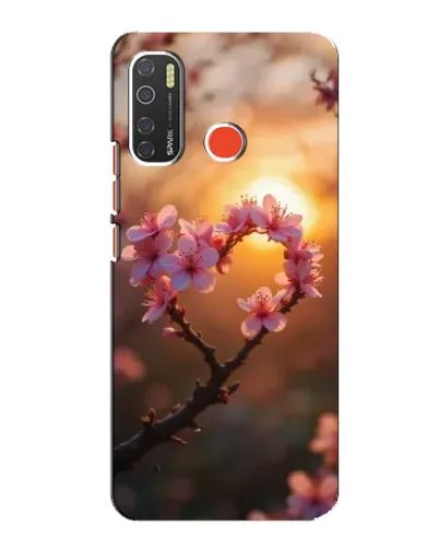 Чехол для TECNO Spark 5 с картинкой «Розовый цвет сердце на фоне заката»
