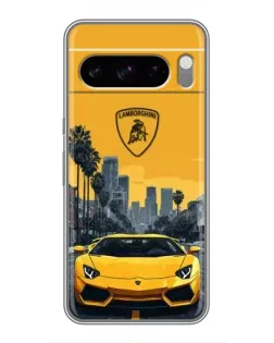 Чехол для TECNO Spark 50 с картинкой «Желтый Lamborghini город»