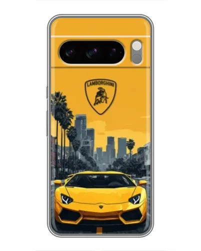 Чехол для TECNO Spark 50 с картинкой «Желтый Lamborghini город»