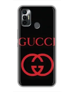 Чехол для TECNO Spark 7 (KF6n) с картинкой «Gucci — красный логотип»