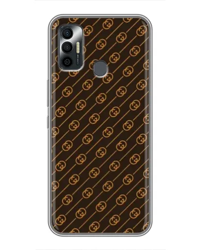Чехол для TECNO Spark 7 (KF6n) с картинкой «Gucci — золотые диагонали»