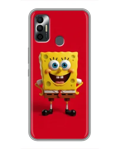 Чехол для TECNO Spark 7 (KF6n) с картинкой «Спанч Боб на красном»