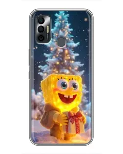 Чехол для TECNO Spark 7 (KF6n) с картинкой «Рождественский Спанч Боб»