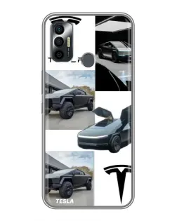 Чохол для TECNO Spark 7 (KF6n) з картинкою «Колаж Cybertruck Tesla»
