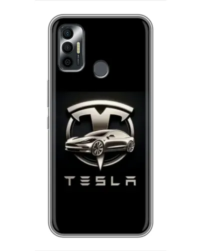Чохол для TECNO Spark 7 (KF6n) з картинкою «Tesla — срібне авто»