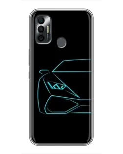 Чехол для TECNO Spark 7 (KF6n) с картинкой «Голубой силуэт Lamborghini»