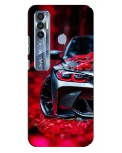 Чехол для TECNO Spark 7 Pro с картинкой «Спортивная BMW и цветы»