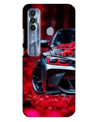 Чехол для TECNO Spark 7 Pro с картинкой «Спортивная BMW и цветы»
