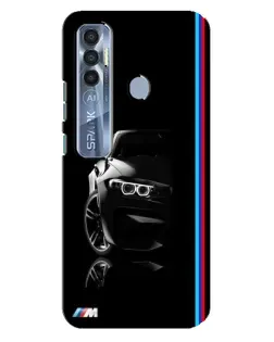 Чехол для TECNO Spark 7 Pro с картинкой «Силуэт BMW в темноте»