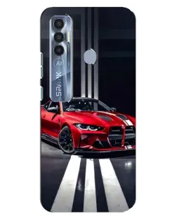 Чехол для TECNO Spark 7 Pro с картинкой «Красная BMW на дороге»