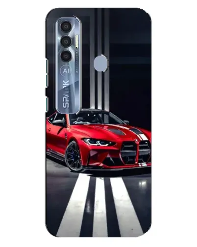 Чехол для TECNO Spark 7 Pro с картинкой «Красная BMW на дороге»