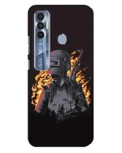 Чехол для TECNO Spark 7 Pro с картинкой «PUBG — огненный силуэт»