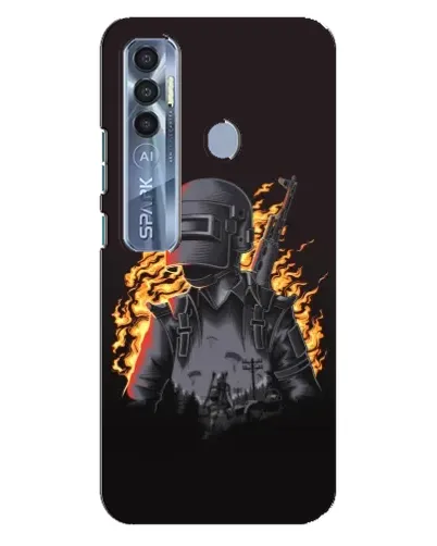 Чехол для TECNO Spark 7 Pro с картинкой «PUBG — огненный силуэт»