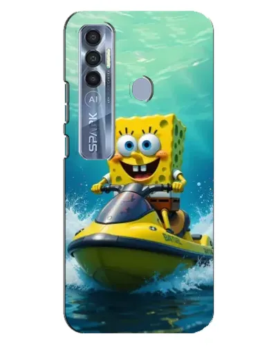 Чехол для TECNO Spark 7 Pro с картинкой «Спанч Боб на гидроцикле»