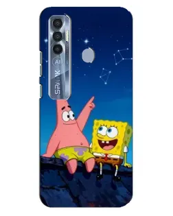 Чехол для TECNO Spark 7 Pro с картинкой «Губка Боб и Патрик ночью»