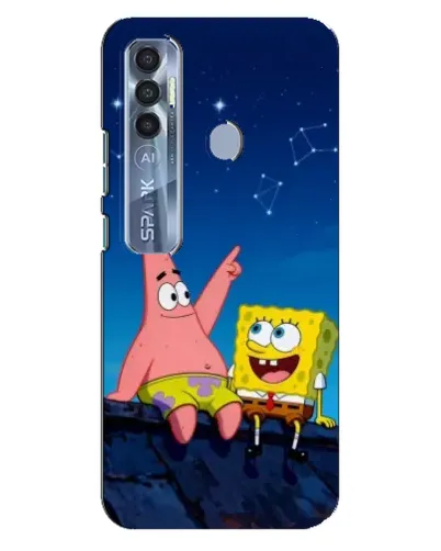 Чехол для TECNO Spark 7 Pro с картинкой «Губка Боб и Патрик ночью»