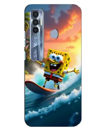 Чехол для TECNO Spark 7 Pro с картинкой «Губка Боб серфингист»