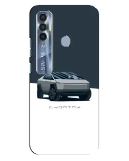Чехол для TECNO Spark 7 Pro с картинкой «Серебристый Cybertruck Tesla»