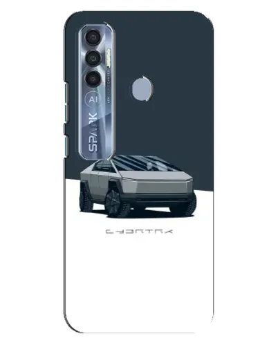 Чехол для TECNO Spark 7 Pro с картинкой «Серебристый Cybertruck Tesla»