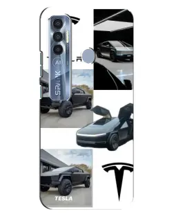 Чехол для TECNO Spark 7 Pro с картинкой «Коллаж Cybertruck Tesla»