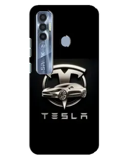 Чехол для TECNO Spark 7 Pro с картинкой «Tesla — серебристое авто»