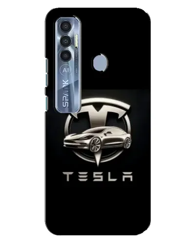 Чехол для TECNO Spark 7 Pro с картинкой «Tesla — серебристое авто»