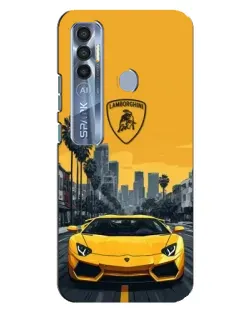 Чохол для TECNO Spark 7 Pro з картинкою «Жовтий Lamborghini місто»