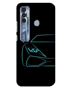 Чохол для TECNO Spark 7 Pro з картинкою «Блакитний силует Lamborghini»