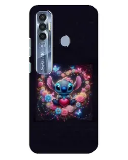 Чехол для TECNO Spark 7 Pro с картинкой «Stitch в цветах»