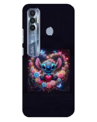 Чехол для TECNO Spark 7 Pro с картинкой «Stitch в цветах»