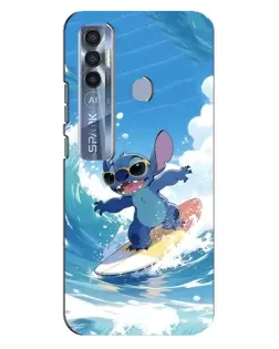 Чехол для TECNO Spark 7 Pro с картинкой «Стич на волне»