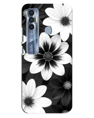Чехол для TECNO Spark 7 Pro с картинкой «Монохромные астры»