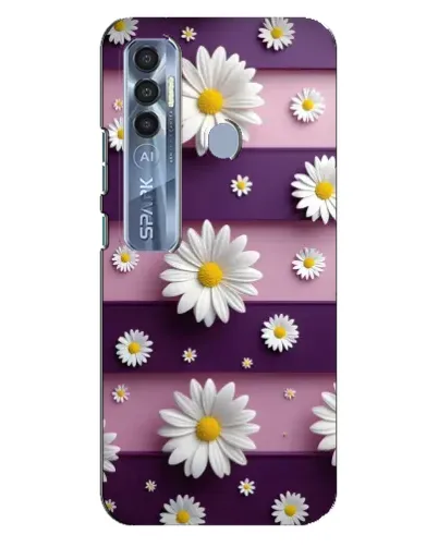 Чехол для TECNO Spark 7 Pro с картинкой «Ромашки на фиолетовом»