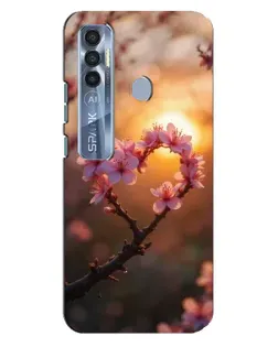 Чехол для TECNO Spark 7 Pro с картинкой «Розовый цвет сердце на фоне заката»