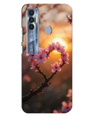 Чехол для TECNO Spark 7 Pro с картинкой «Розовый цвет сердце на фоне заката»