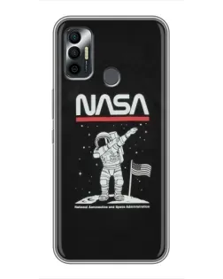 Чехол для TECNO Spark 7P с картинкой «NASA — шагаем по Луне»