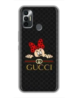 Чехол для TECNO Spark 7P с картинкой «Минни Маус Gucci — черный»
