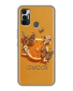 Чехол для TECNO Spark 7P с картинкой «Gucci — золотые бабочки»