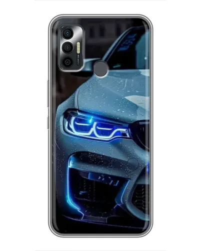 Чехол для TECNO Spark 7P с картинкой «Взгляд BMW с синими фарами»