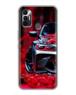 Чехол для TECNO Spark 7P с картинкой «Спортивная BMW и цветы»